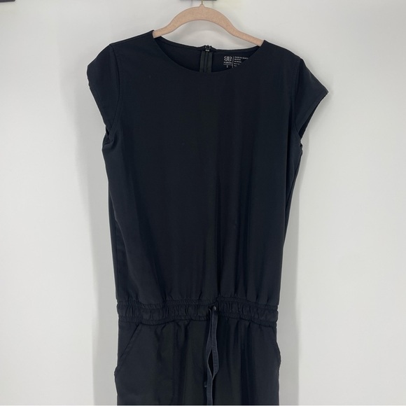 ALBION FIT Short Sleeve Jumpsuit Ankle Zip Elastic Waist Black - Picture 3 of 7